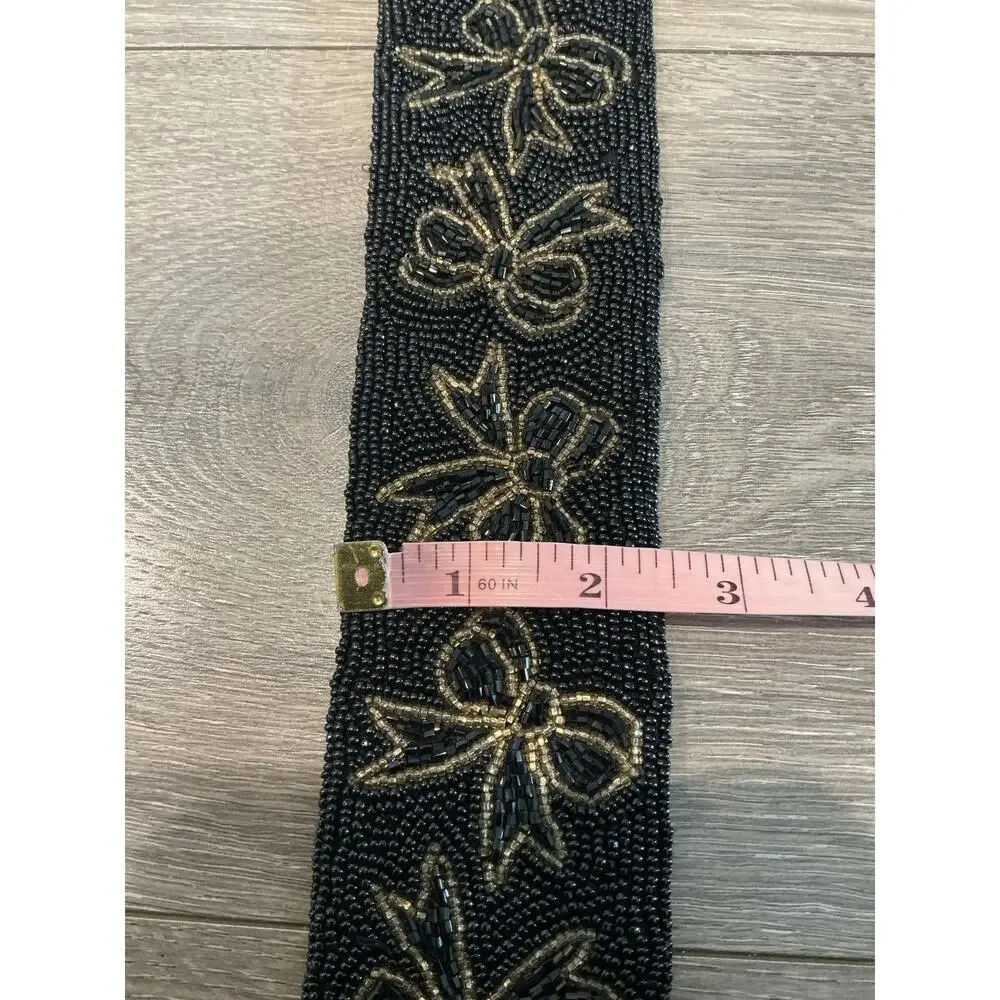 NEW Vintage Talbots Beaded‎ Bow Dress Belt 80s Deadstock Black Twee S Whimsy Emo